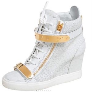 Giuseppe Zanotti White & Gold 506984 Lorenz Wedge High Top Sneakers
